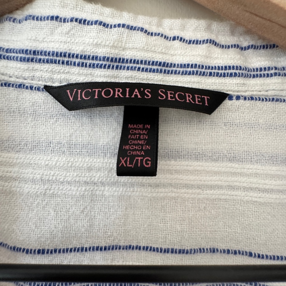Victoria’s Secret Beachy Cotton Striped Button down shirt XL - Picture 3 of 10